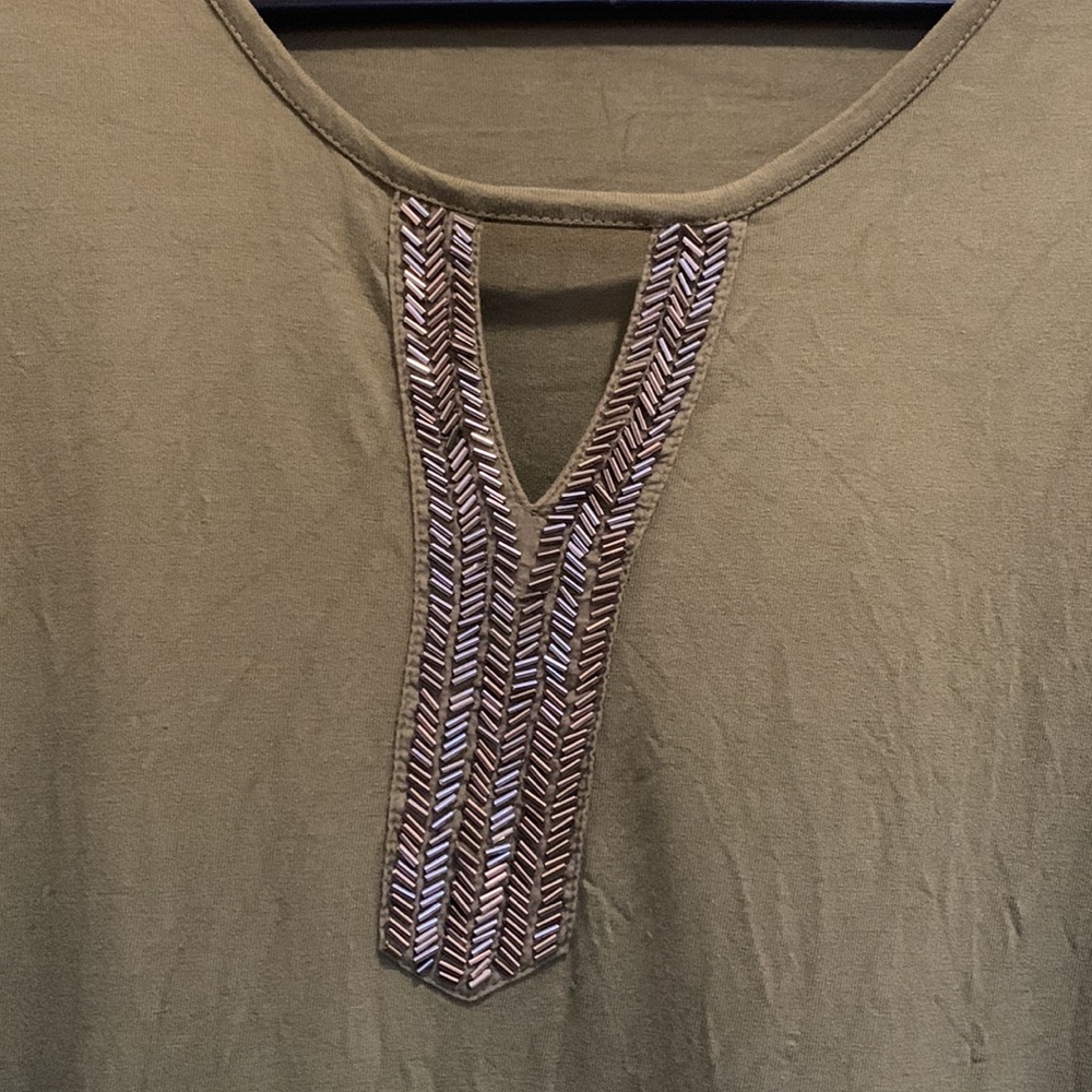 Charming Charlie Womens Olive Green Blouse Large - Picture 2 of 5